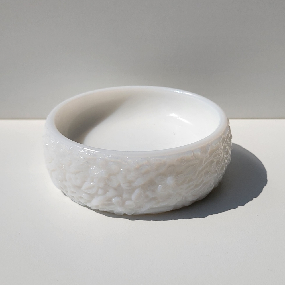 Vintage Floral Milk Glass Dish